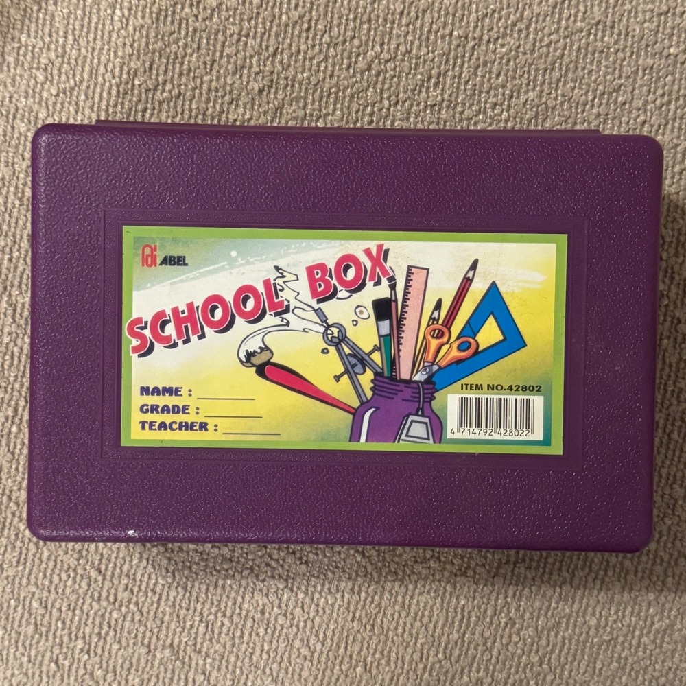 Abel Purple Plastic School Box 1980s/1990s Vintage Pencil Case Retro Organizer